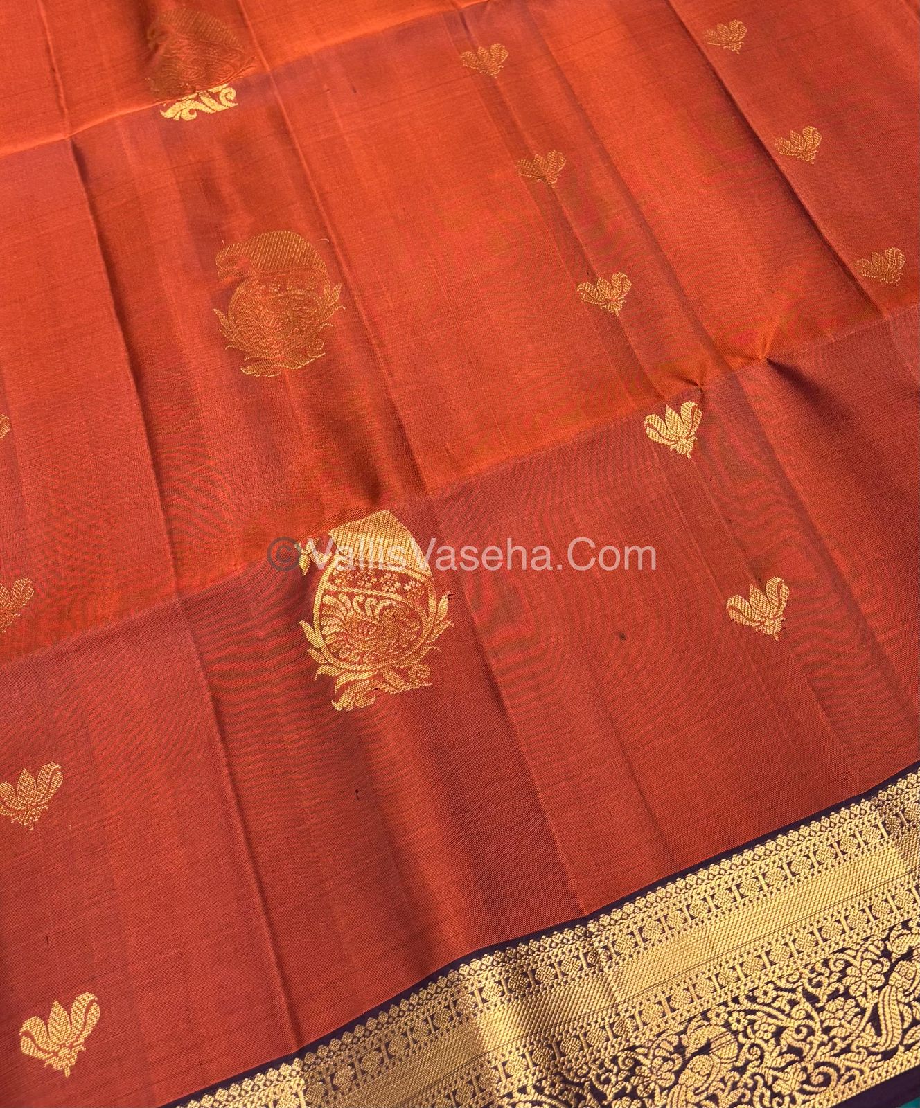 Pure Soft Silk Saree - Kanchi Border - Rust Orange & Purple Combo - VVPSS046