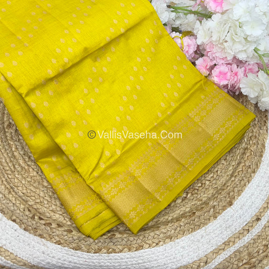 Semi Tussar Silk - Grand Pallu  - Lemon Yellow Shade - VVSTS017