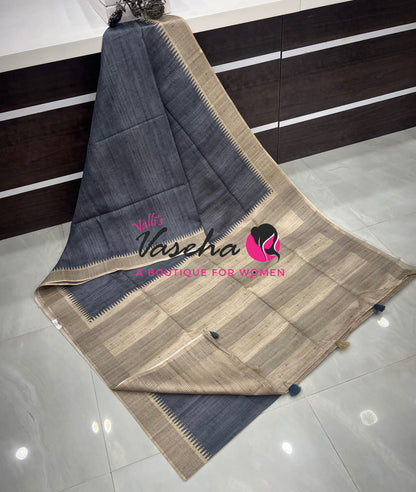 Semi Matka Tussar  Saree - Grey & Cream Shade - VVSMT002
