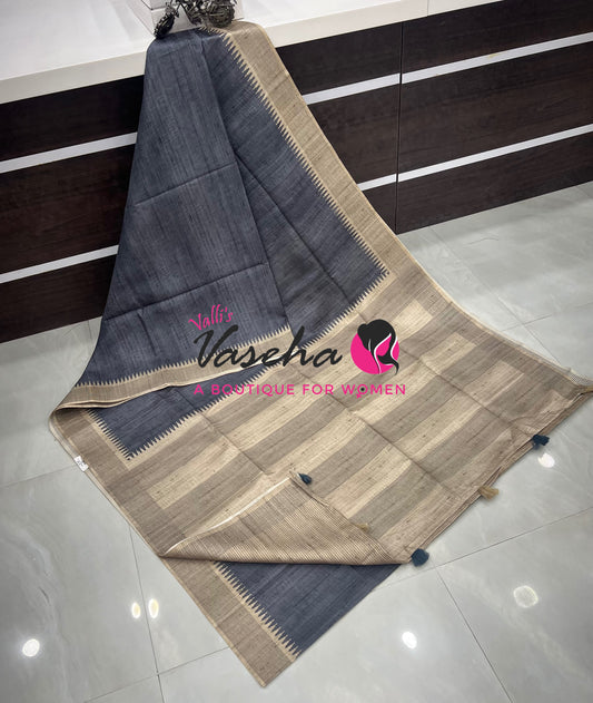 Semi Matka Tussar  Saree - Grey & Cream Shade - VVSMT002