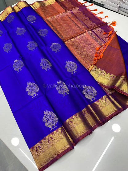 Pure Soft Silk Saree - Blue With Purplish Pink Combo - VVPSS015