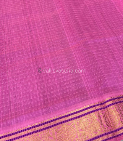 Pure Silk Cotton Saree - Purplish Blue With Pink - Lakshadeepam Design - VVPLD001