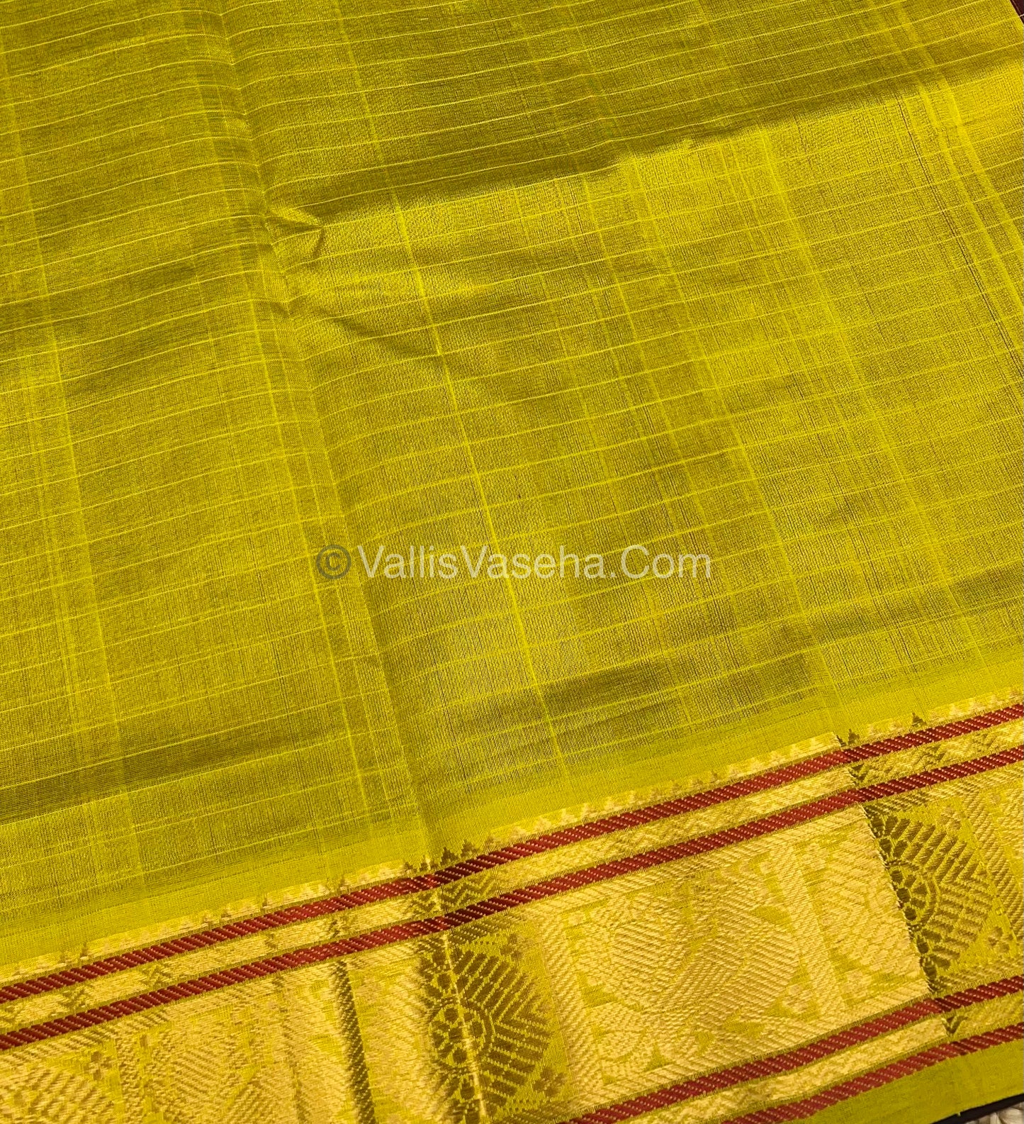 Pure Silk Cotton Saree - Maroon With Lemon Yellow Shade - Lakshadeepam Design - VVPLD001