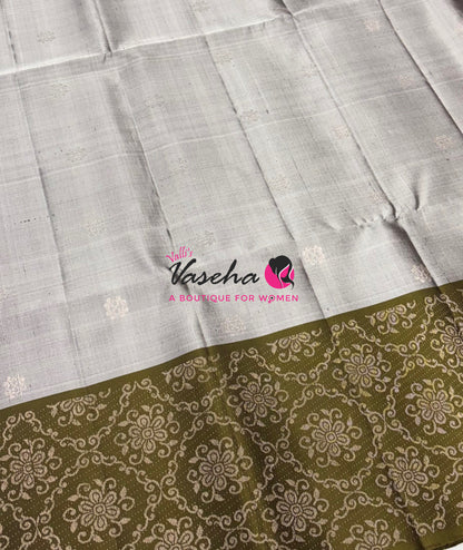 Pure Soft Silk Saree - Grey & Mahendi Green - VVPSS126