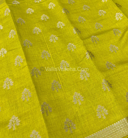 Semi Tussar Silk Saree - Lemon Yellow Shade - VVSTS009