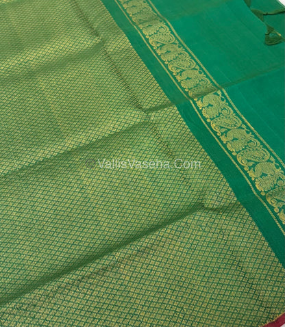 Pure Silk Cotton Saree - Violentish Green With Pink Shade - VVPSC002