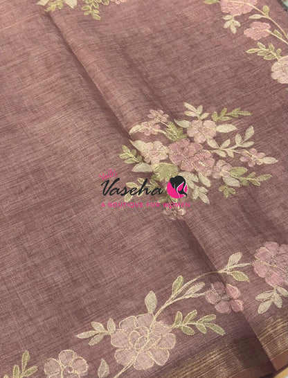 Linen Tissue Saree - Onion Pink Shade - VVLTS004
