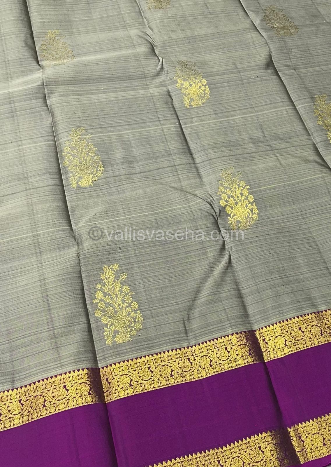 Pure Kanchipuram Silk Saree - Lovely Grey & Purplish Pink - Retta Petta Border - VVPS008