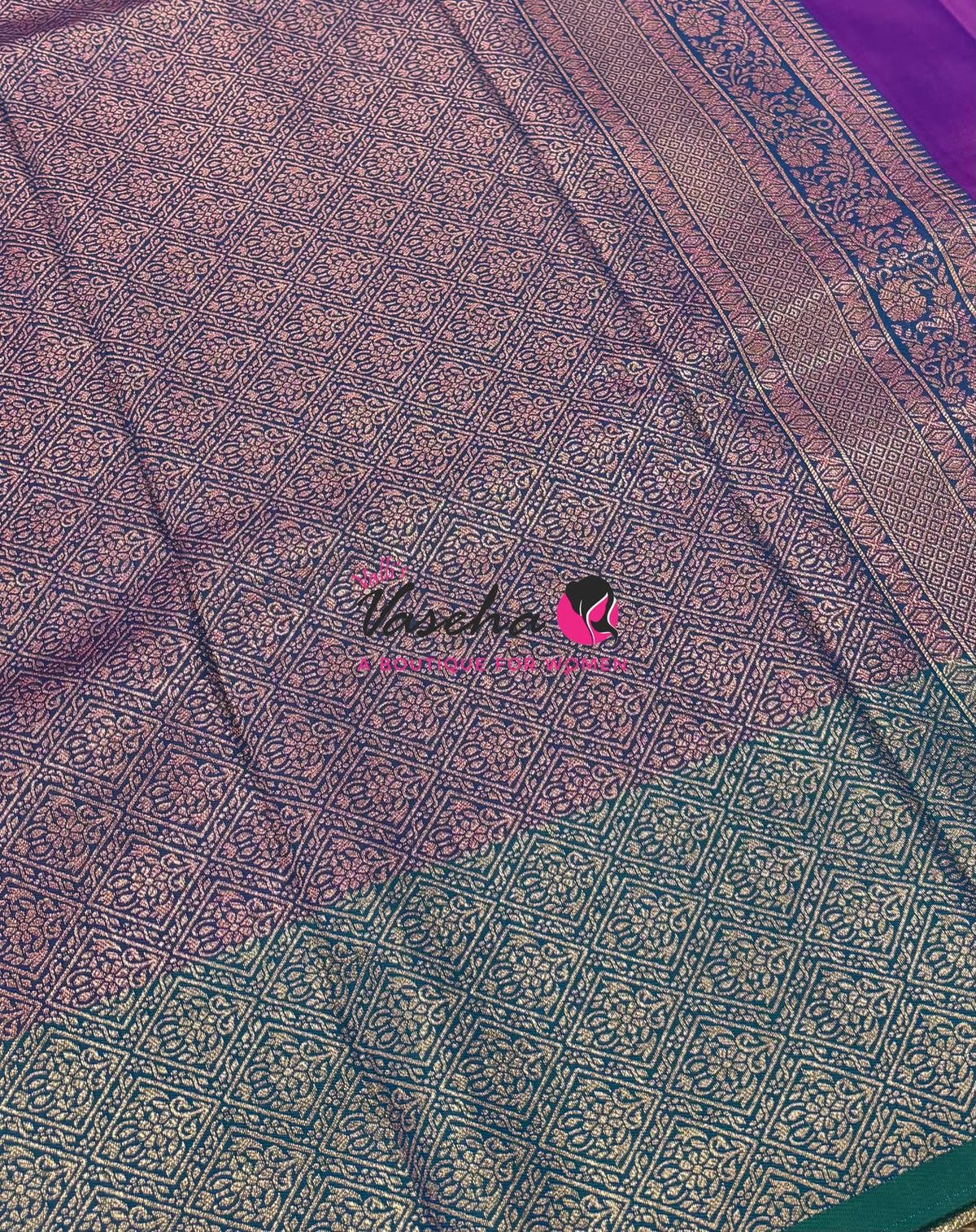 Semi Soft Silk - Purple With Peacock Greenish Blue Combo -VVSSS039