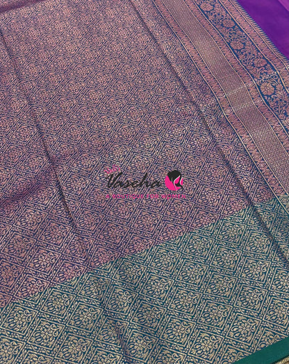 Semi Soft Silk - Purple With Peacock Greenish Blue Combo -VVSSS039