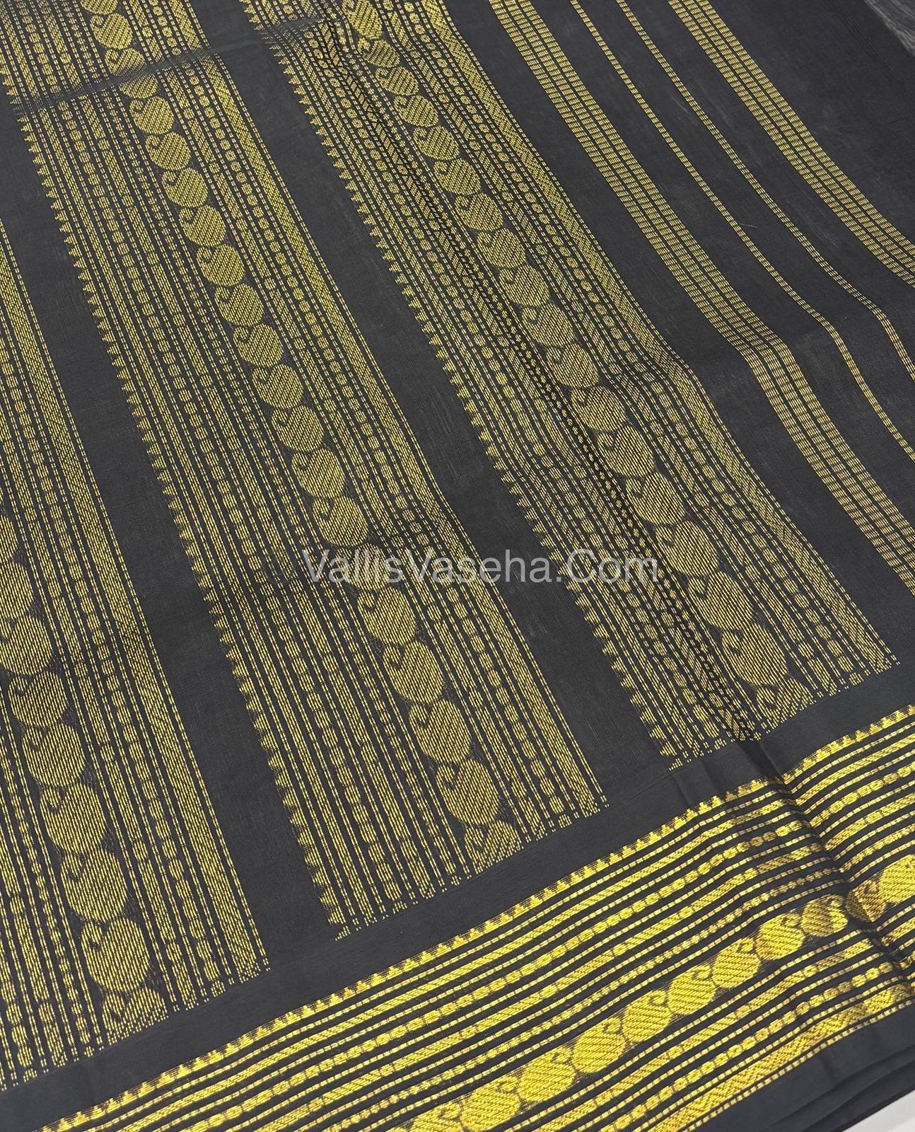 Pure Korvai Silk Cotton - Cream with Black - VVKSC025