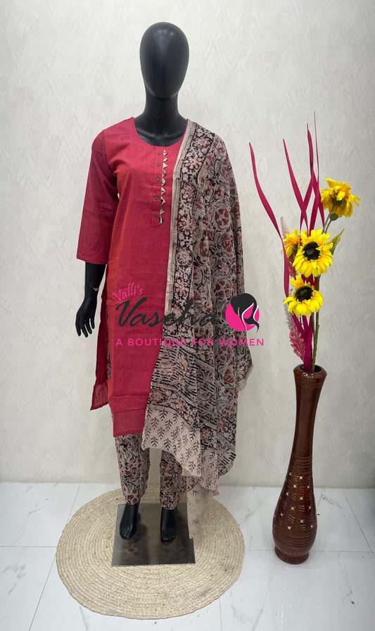 Readymade 3pc Set - Kalamkari Cotton Set - VVRMS019