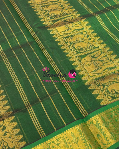 Pure silk  Cotton Saree - Checked Pattern with Butta - Purple & Green Shade - VVSCC005