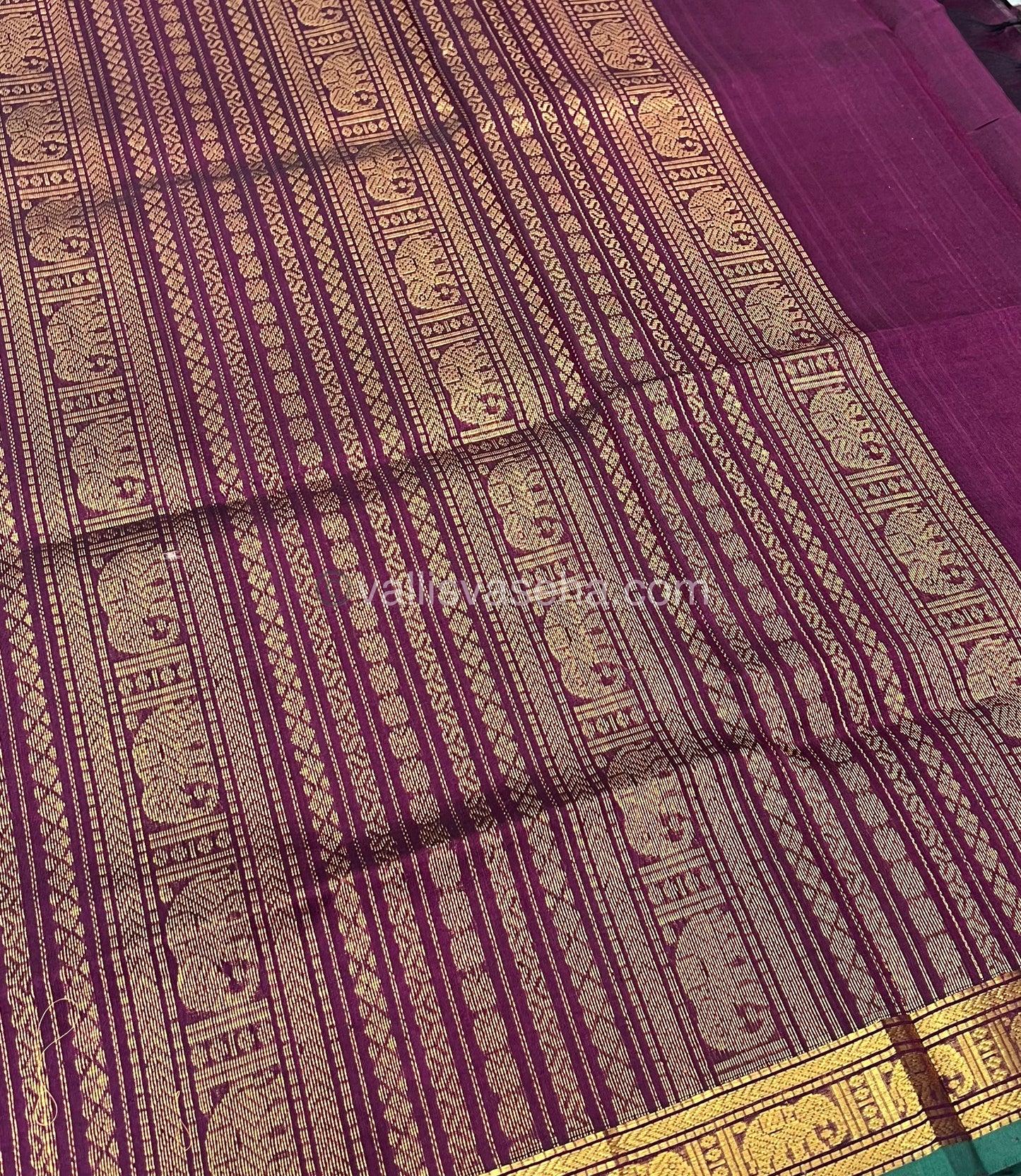 Pure Silk Cotton Saree - Retta Mayil Design - Purplish Wine Shade - VVRMS001