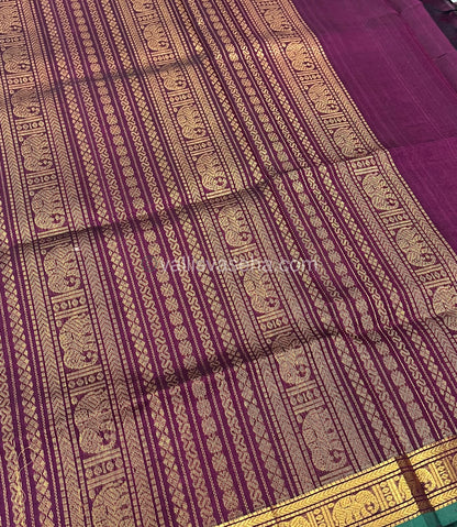 Pure Silk Cotton Saree - Retta Mayil Design - Purplish Wine Shade - VVRMS001