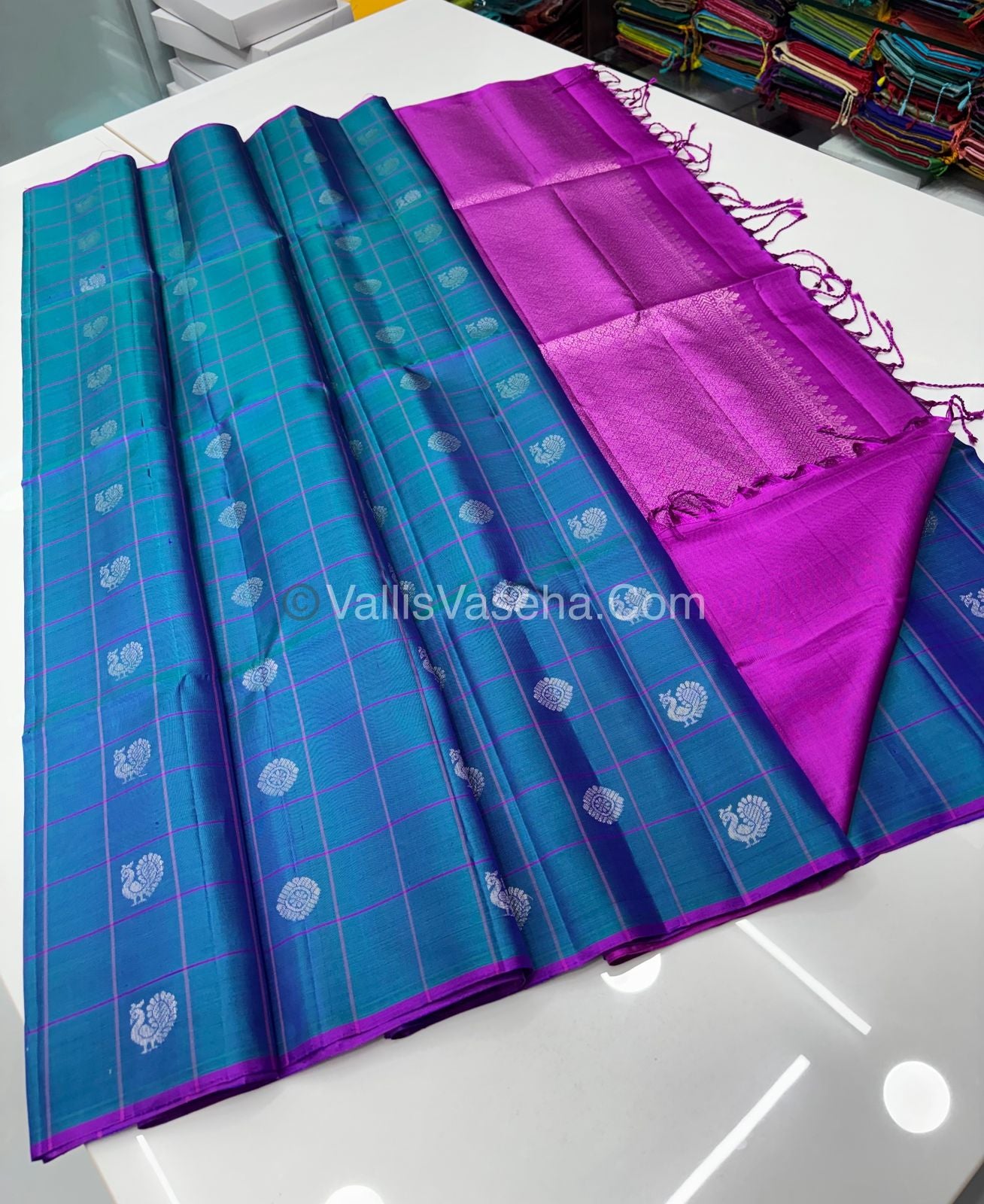 Pure Soft Silk Saree - Blue & Pink Purple Shade - VVPSS055
