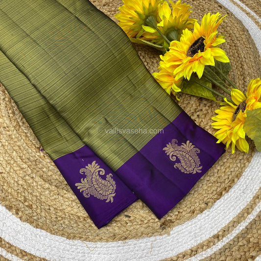 Pure Kanchipuram Silk Saree - Light Weight - Green and Purple - VVPS007