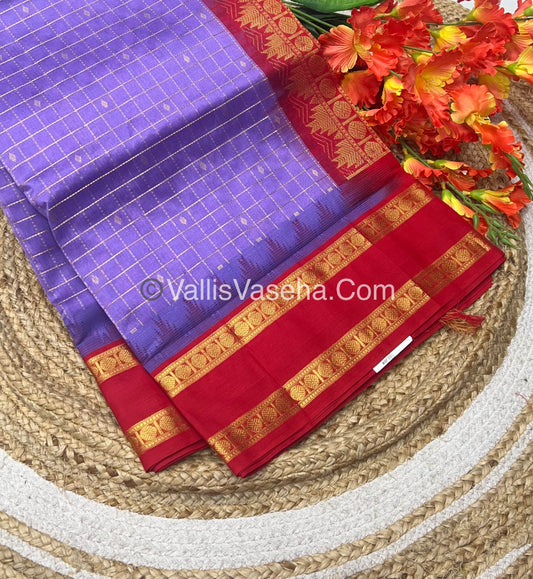 Pure Korvai Silk Cotton Saree - Lavender With Red - VVKSC020