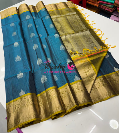 Half Mix - Pure Soft Silk Saree - Vairavoosi Design - Ramar Blue & Lemon Green - VVPSS147