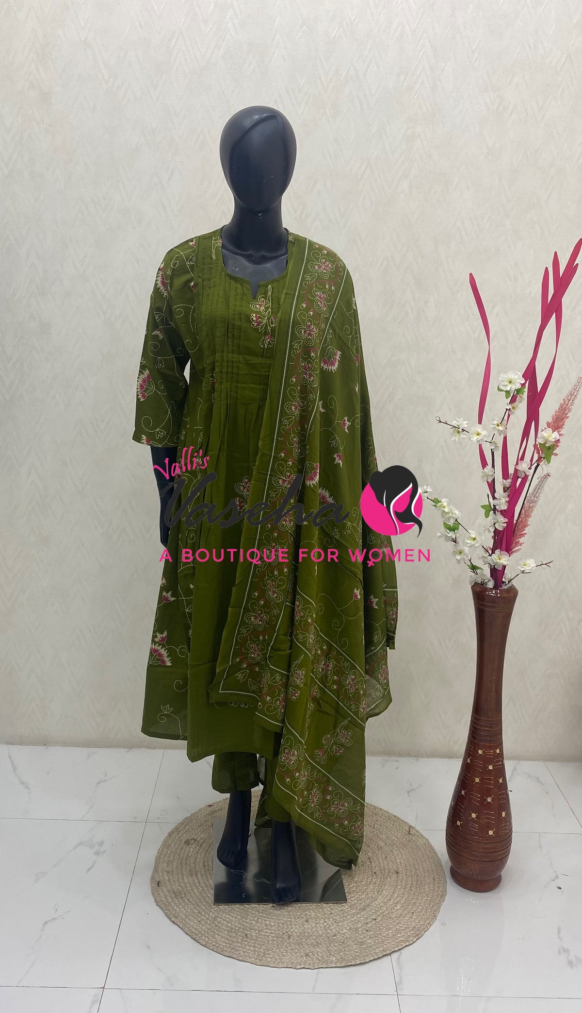 Ready Made | Semi Anarkali Set  (3pc)|Cotton |VVRMS033