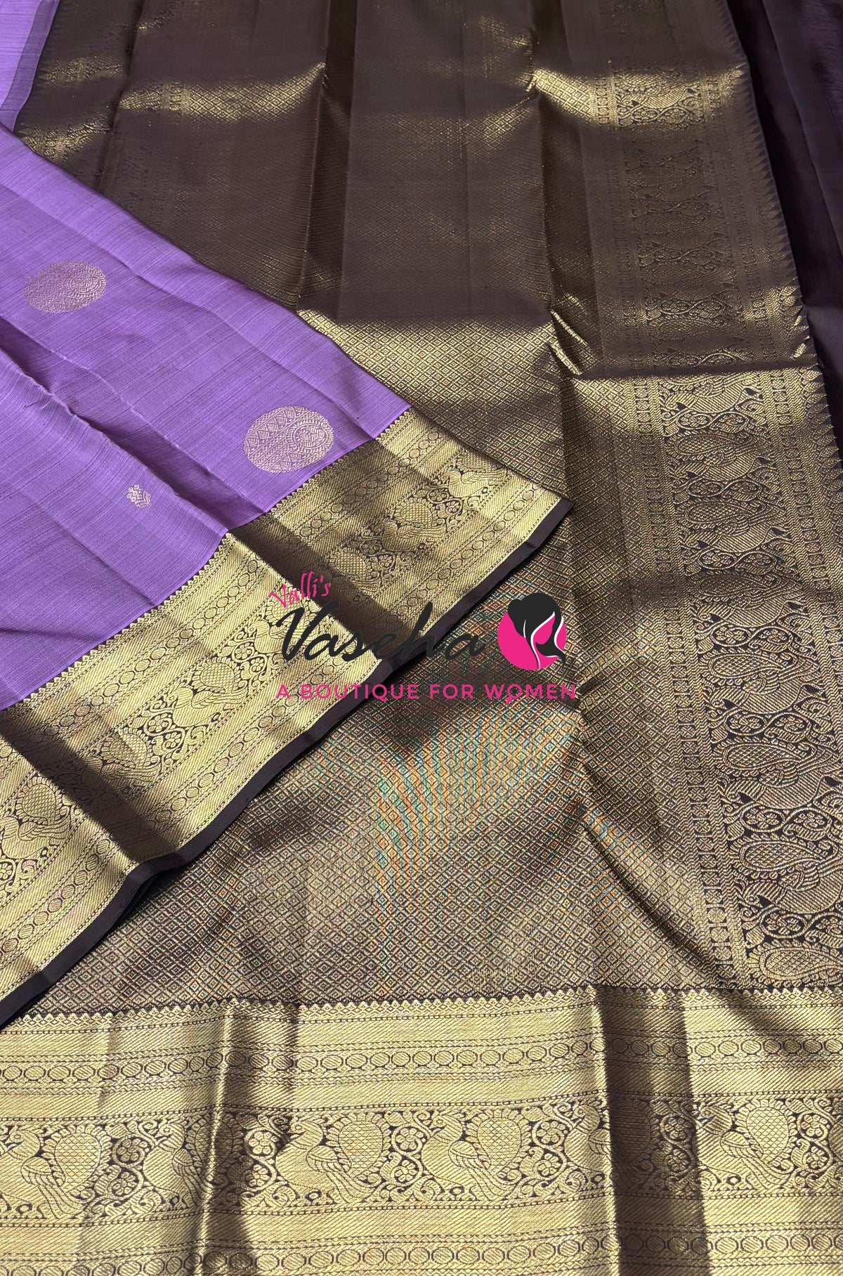 Pure Kanchipuram Silk Saree - Lavender With Brown - VVPS094