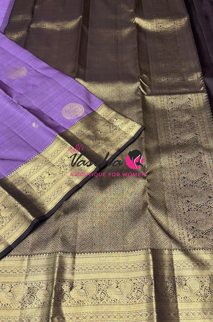 Pure Kanchipuram Silk Saree - Lavender With Brown - VVPS094
