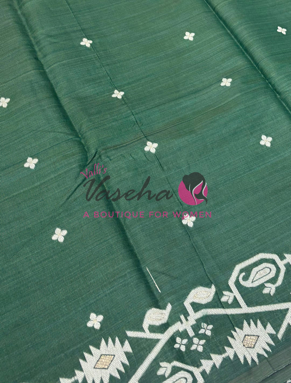 Semi Gicha Tussar Silk - Dark Green Shade - VVGTS002