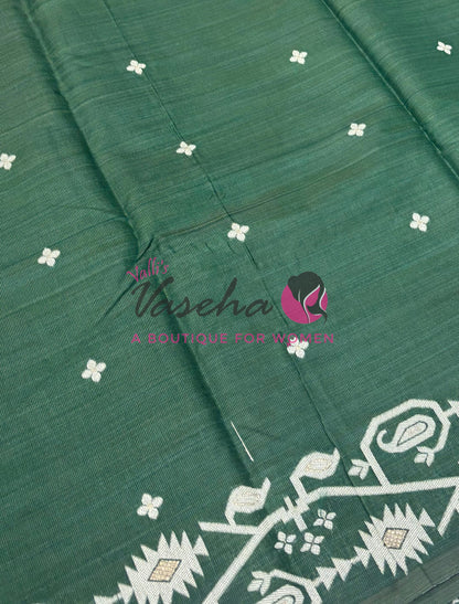 Semi Gicha Tussar Silk - Dark Green Shade - VVGTS002