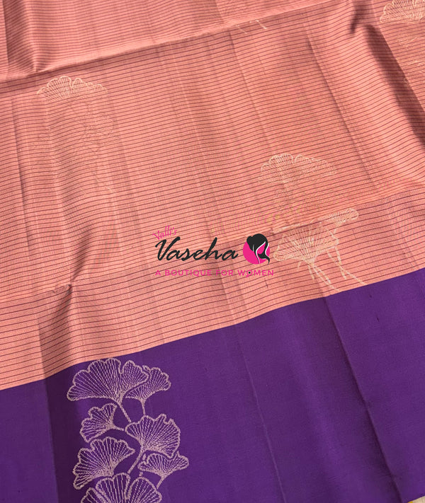 Pure Soft Silk Saree - Light Pink With Purple - VVPSS072