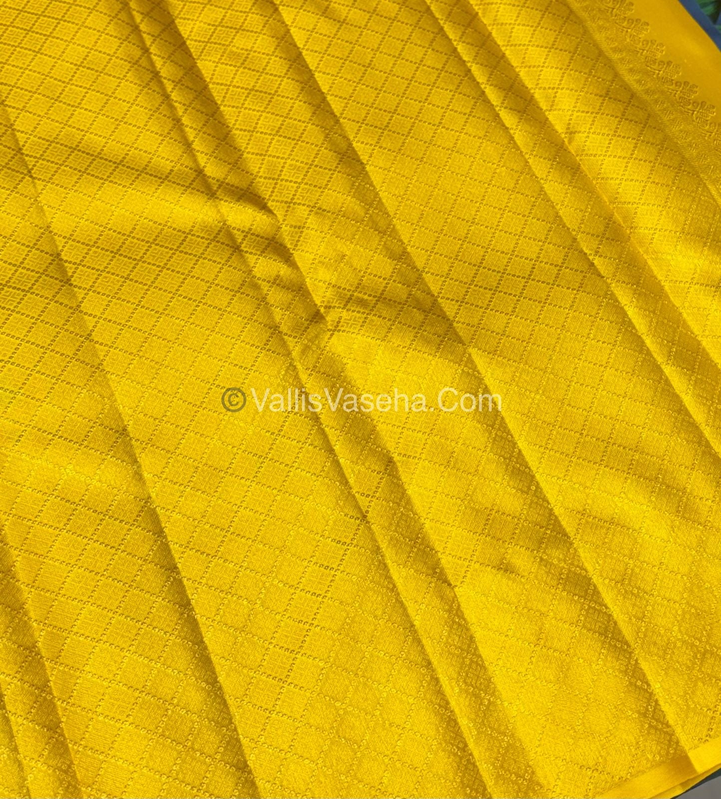 Pure Kanchipuram Silk Saree - Borderless - Peacock Blue with Yellow - VVPS043