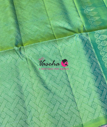 Pure Soft Silk Saree  - Grey With Dual Tone Green Combo - VVPSS139