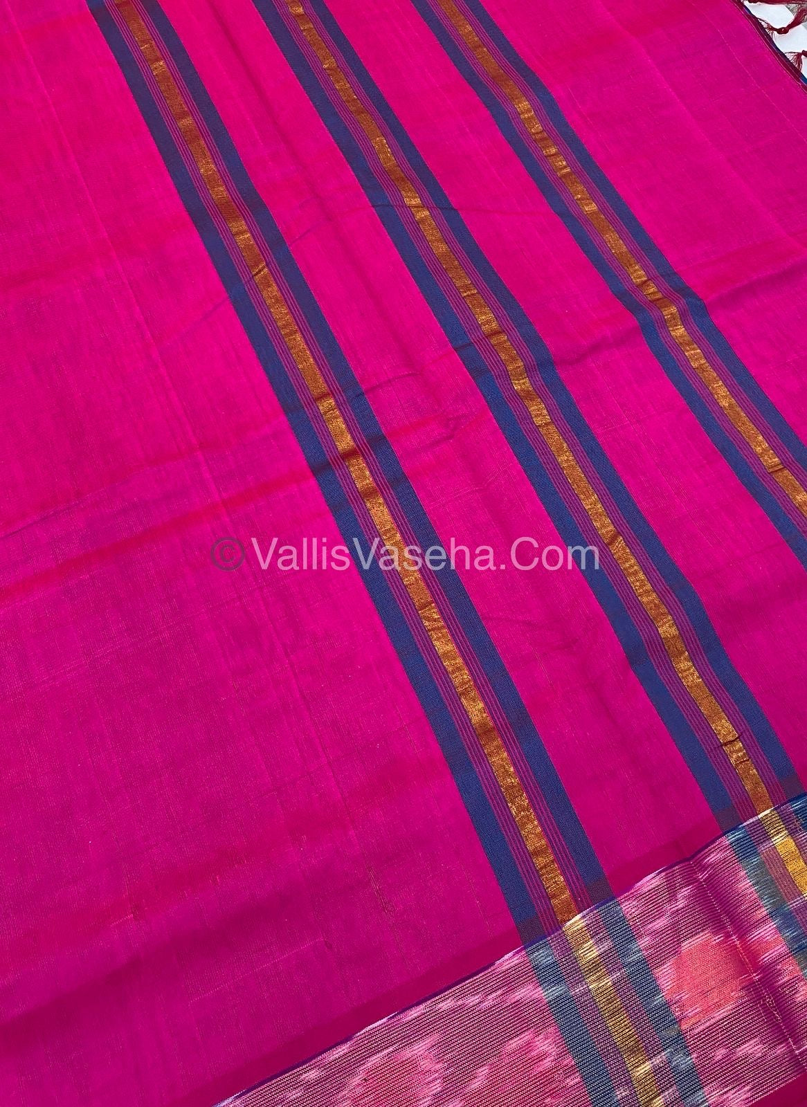Semi Silk Cotton Saree - Blue & Pink - VVSSC001