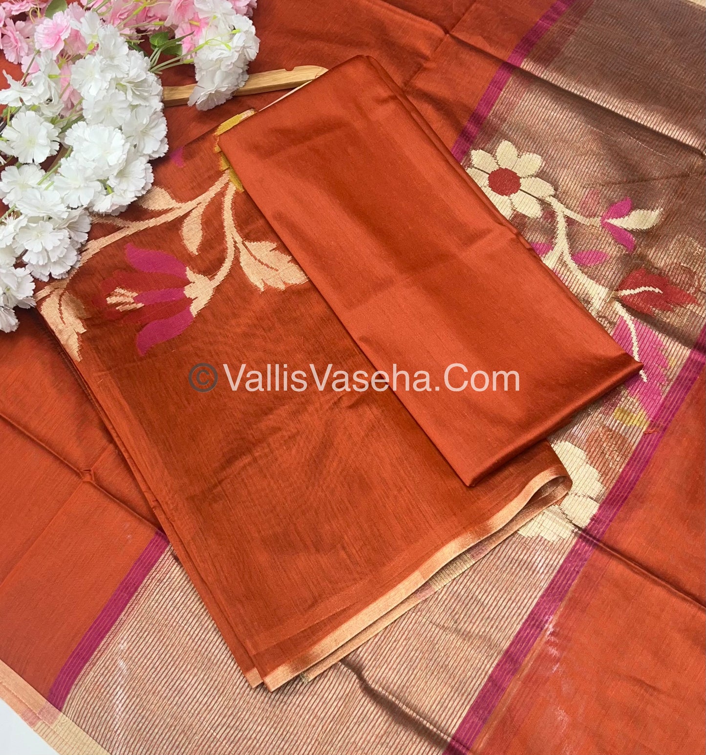 Unstitched Salwar Material - Fancy Cotton - Rust Orange Shade  - VVUSM024