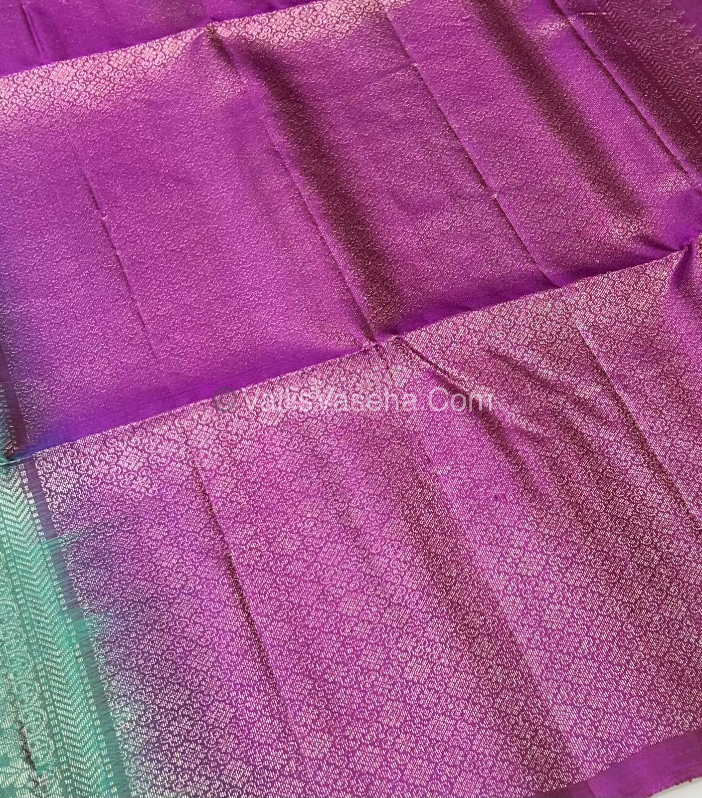 Pure Soft Silk Saree - Border Less  - Green & Purplish Pink Combo - VVPSS055