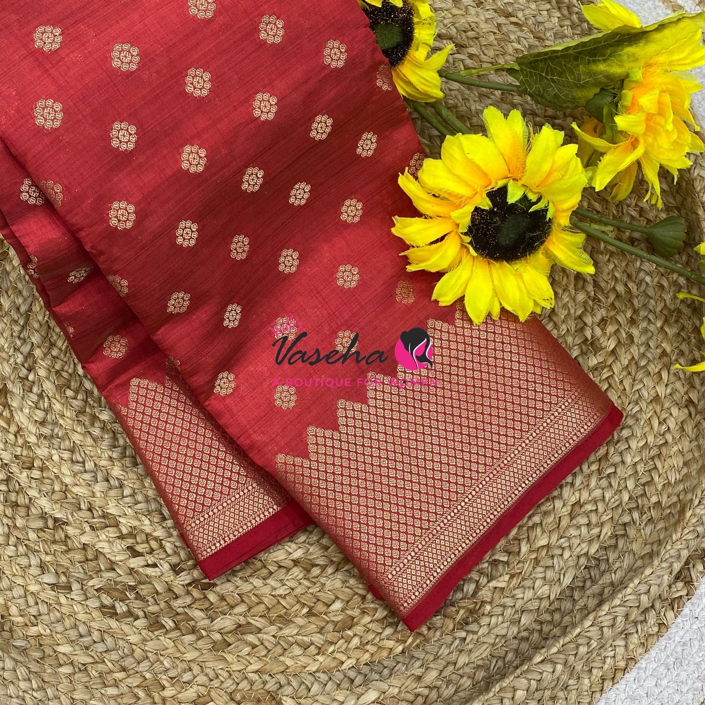 Semi Tussar Silk Saree | Red Shade |VVSTS057