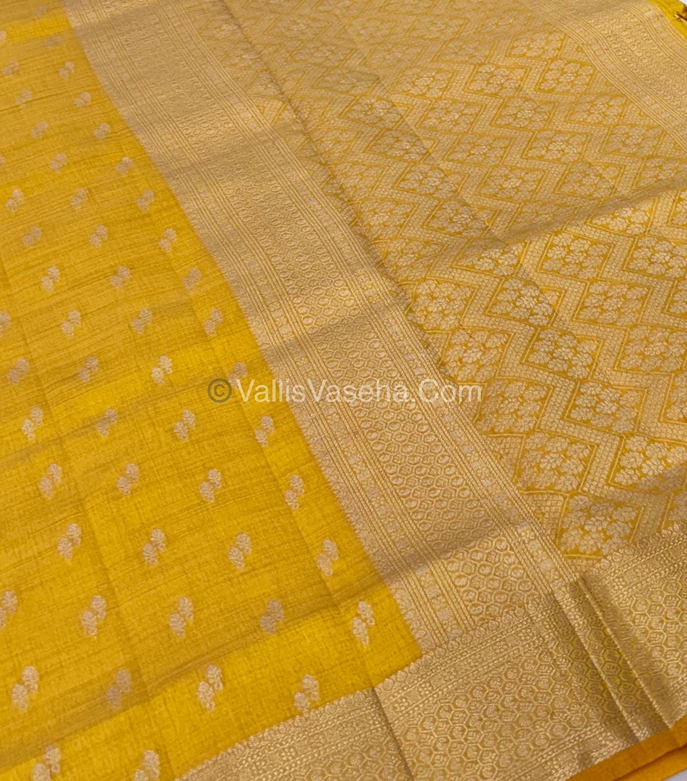 Semi Tussar Silk - Grand Pallu  - Yellow Shade - VVSTS021