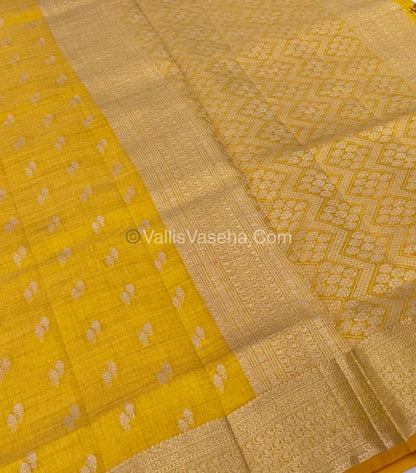 Semi Tussar Silk - Grand Pallu  - Yellow Shade - VVSTS021