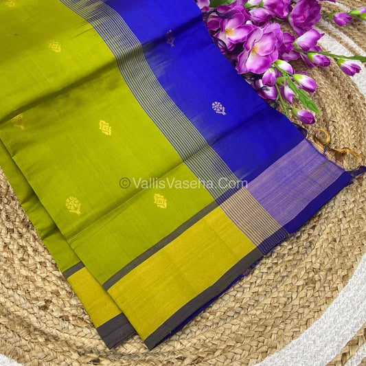 Semi Silk Cotton Saree -  Mehndi Green & Blue Combo - VVSSC001