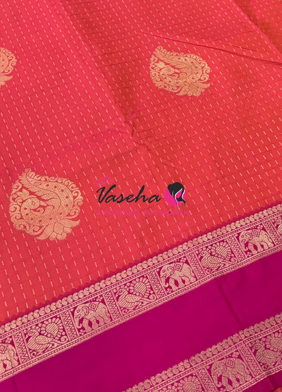 Semi Soft Silk -  Peachish Orange With Pink - VVSSS038