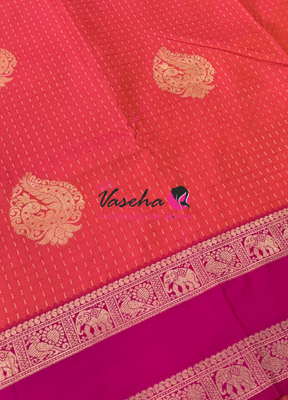 Semi Soft Silk -  Peachish Orange With Pink - VVSSS038