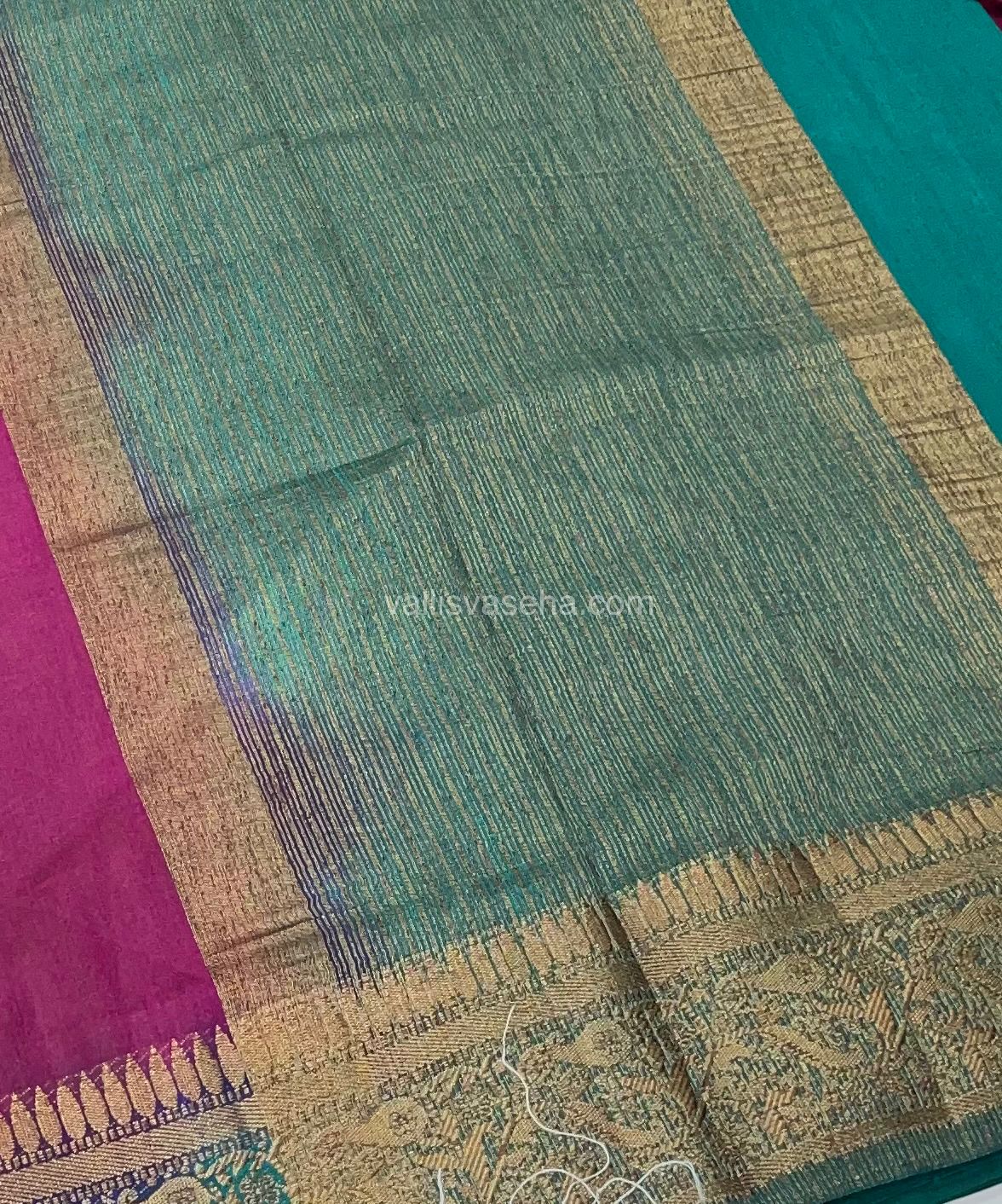 Bamboo Silk Saree - Purplish Pink with Ramar Blue Shade - VVBSS001