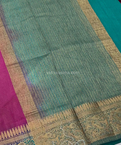 Bamboo Silk Saree - Purplish Pink with Ramar Blue Shade - VVBSS001