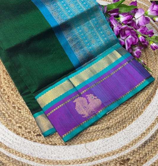 Pure Korvai Silk Cotton With Peacock Butta Border - VVKSC018