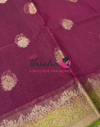 Bamboo Silk Saree- Maroon with Green Shade - VVBSS015