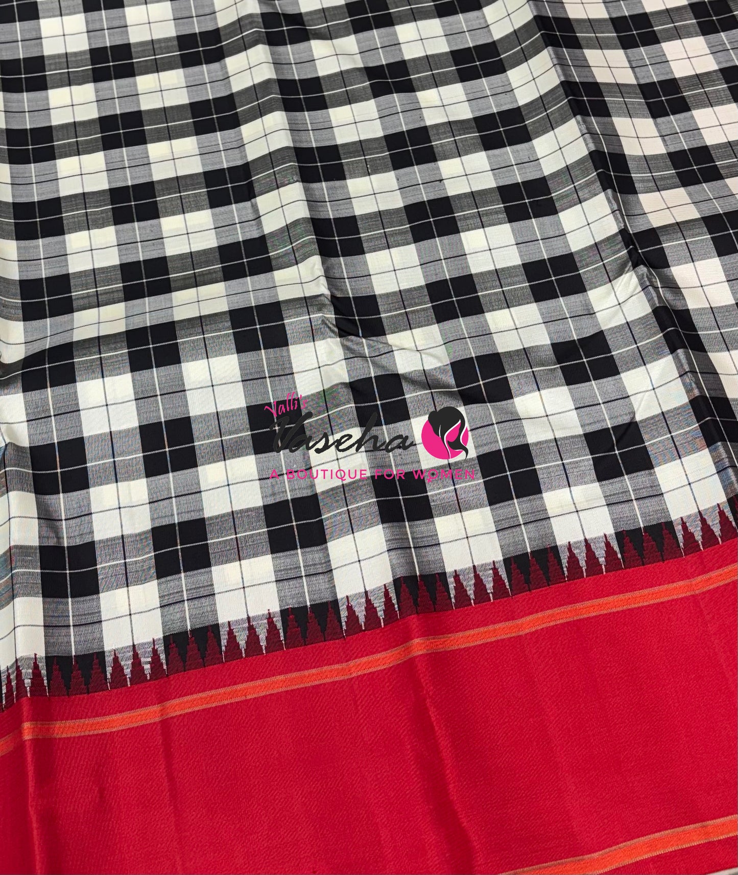 Pure Vintage Korvai Kanchipuram Silk Saree - White/Black & Red Combo - VVPS006