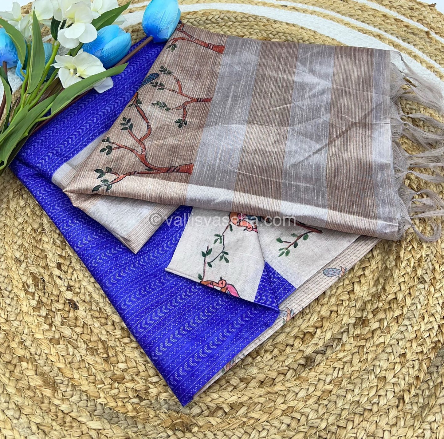 Semi Chappa Silk - Blue & Cream- VVSC002