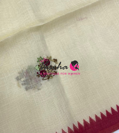 French Knot - Tissue Saree - Cream With Dark Pink Shade - VVLFN022