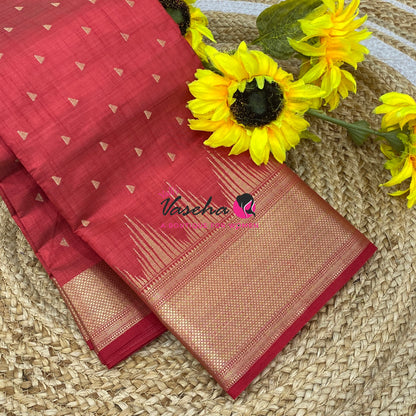 Semi Tussar Silk Saree | Red Shade |VVSTS054