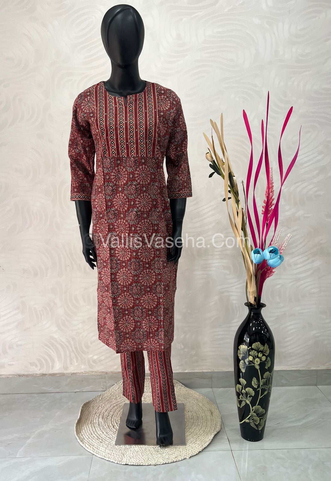 Trendy Printed  Cotton - Co-ord Set - Maroon Shade - VVRCS001