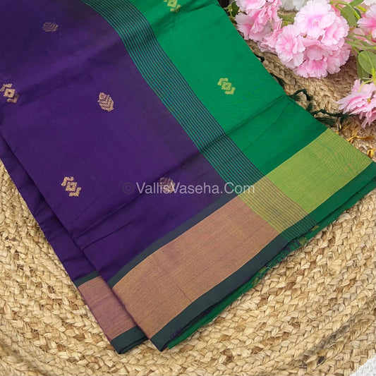Semi Silk Cotton Saree - Purple & Green Combo - VVSSC001